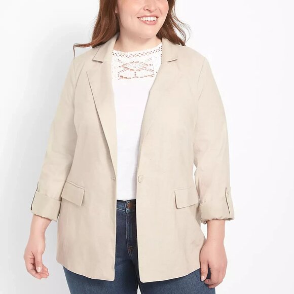 Lane Bryant The Bryant Linen Blend Blazer Size 16 Cream Summer Office Lagenlook - Picture 1 of 6